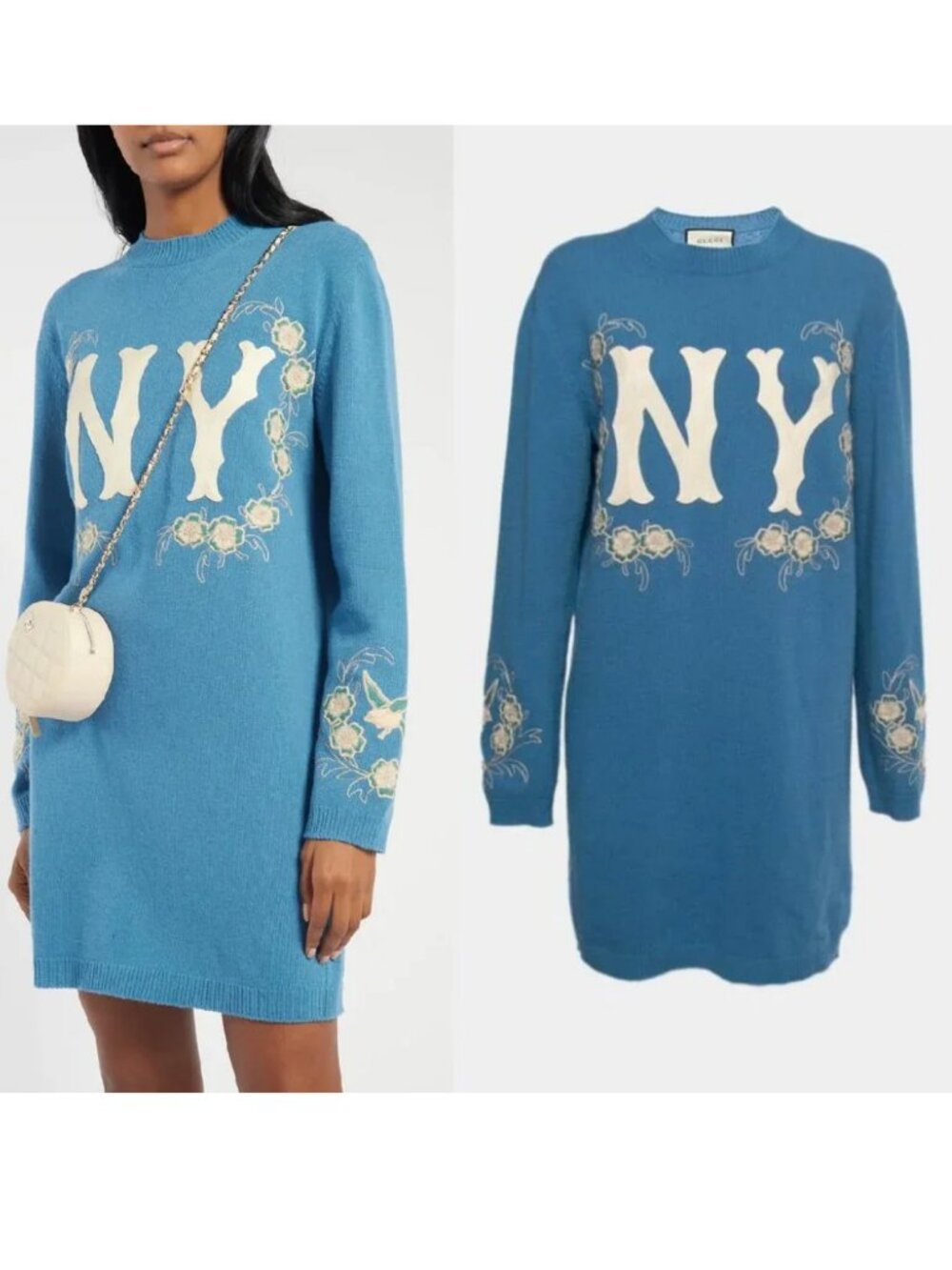 Gucci x MLB New York Yankees Tunic Sweater Dress in Blue Small